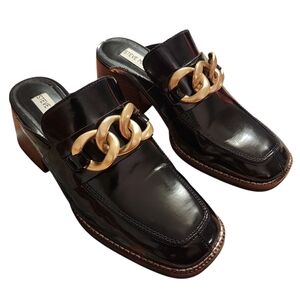 Steve Madden Black Lorie Mules with Gold Chain Detail | Size 8.5